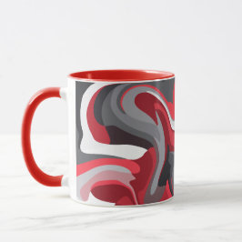 Caneca Fluxo de Cores Vermelho, Branco e Cinza Abstrato