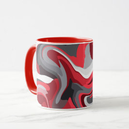 Caneca Fluxo de Cores Vermelho, Branco e Cinza Abstrato