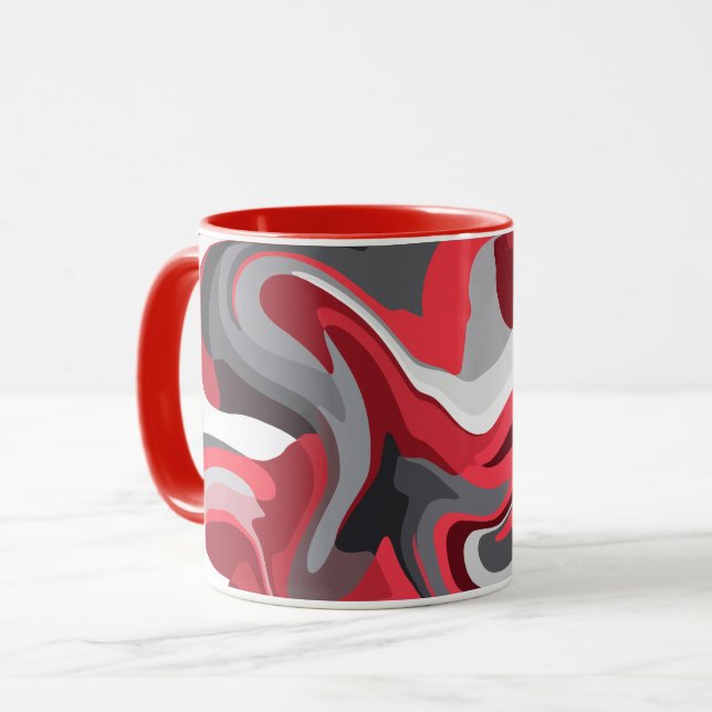 Caneca Fluxo de Cores Vermelho, Branco e Cinza Abstrato (Frente Esquerda)