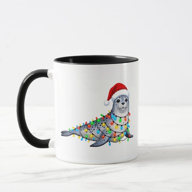 Caneca Foca Festiva Coberta com Luzes de Natal (Esquerda)
