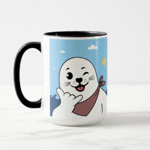 Caneca Foca Piscando de Olho Vestindo Bandana Fazendo Sin