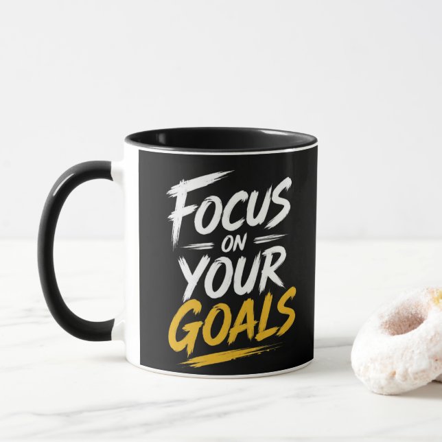 Caneca Foco nos Seus Objetivos Tipografia Motivacional (Com Donut)