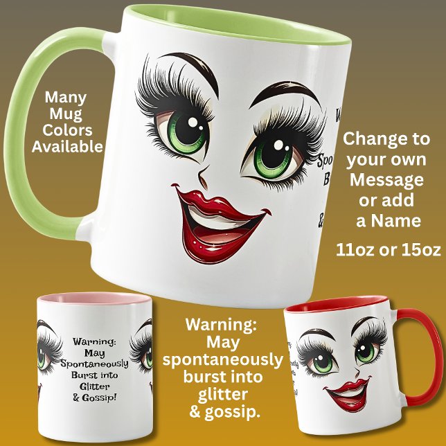 Caneca Fofoca, Adicionar Mensagem de Nome, Olhos Fantásti (Criador carregado)