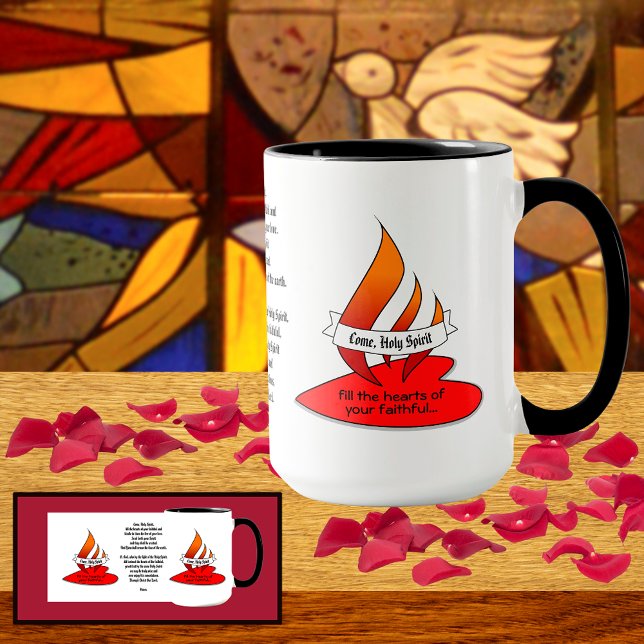 Caneca Fogo ou Chama e Coração com Citação de Pentecostes (Criador carregado)