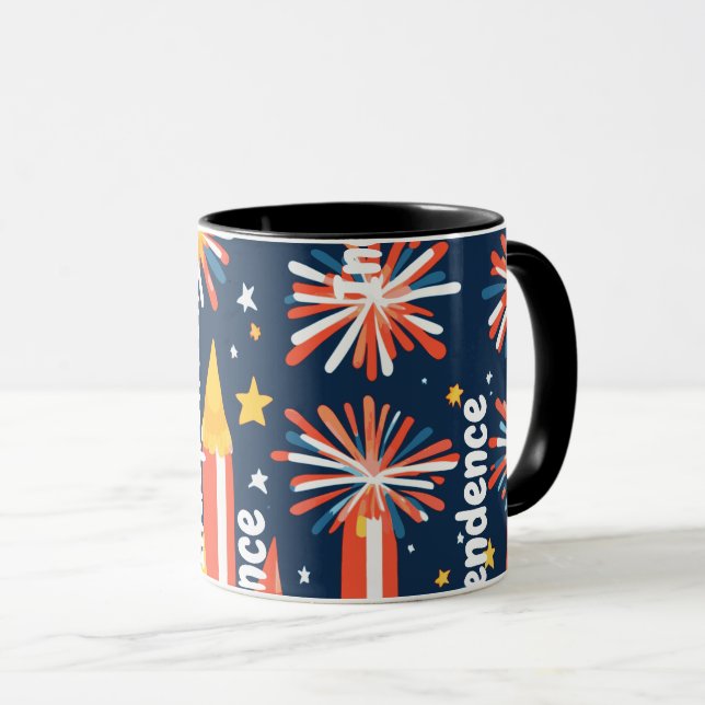 Caneca Fogos de Artifício e Estrelas e Lua em Preto (Frente Esquerda)