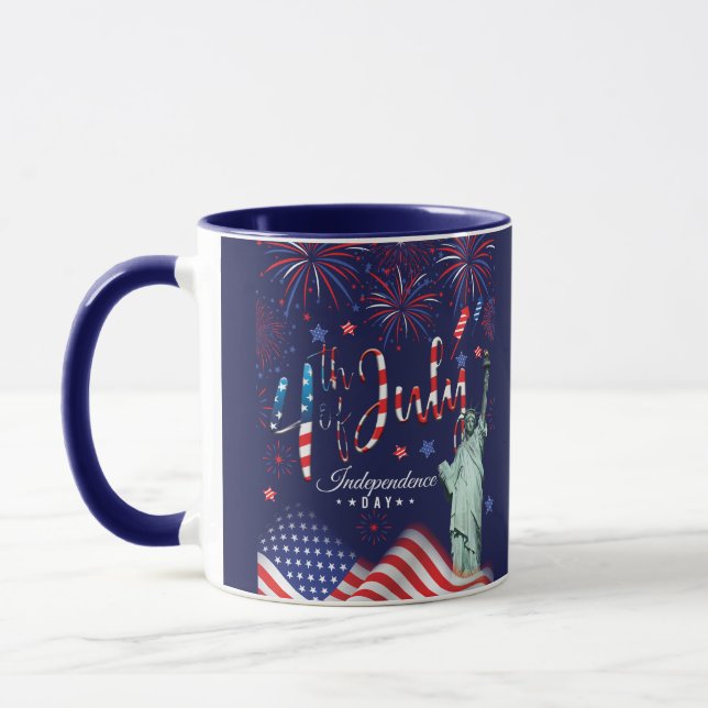 Caneca Fogos De Artifício Em 4 De Julho Com A Estátua De  (Esquerda)