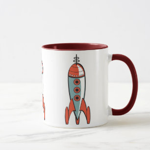 Caneca foguete espacial retrô, foguete espacial retrô, fo
