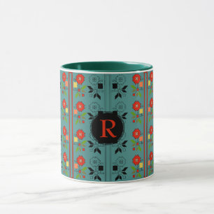 Caneca Folclore Mug Personalizado Monograma Turquoise Xma