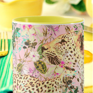 Caneca Folha de impressão-leopardo tropical do Havaí