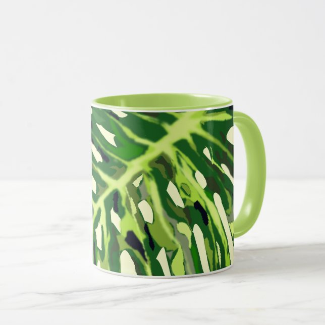 Caneca Folha de Monstera Tropical (Frente Esquerda)