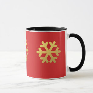 Caneca Folha de ouro dos flocos de neve no vermelho