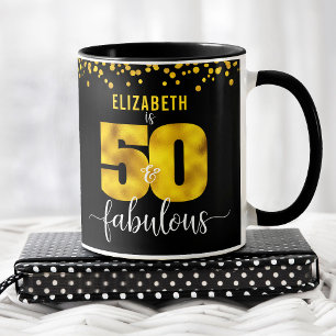 Caneca Folha de ouro preta pontos 50 e fabuloso nome de a