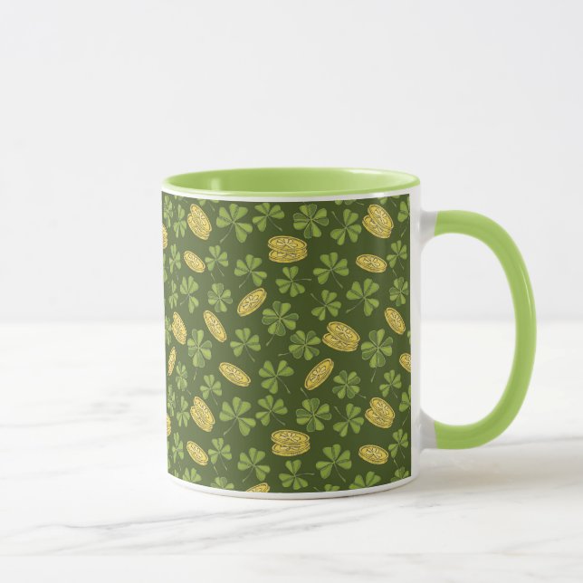 Caneca Folha do trevo & teste padrão da moeda Dourado (Direita)