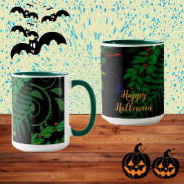 Caneca Folhagem Botânica Feliz Halloween Dark Greenery