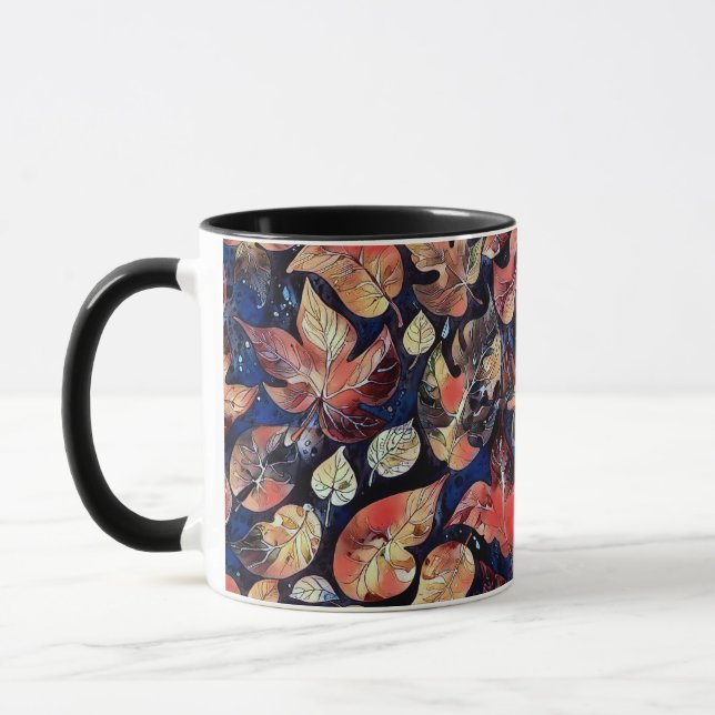 Caneca Folhas à Meia-Noite – Padrão Botânico Abstrato (Esquerda)