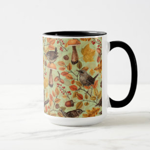 Caneca Folhas, bagas, cogumelos e wrenes de outono