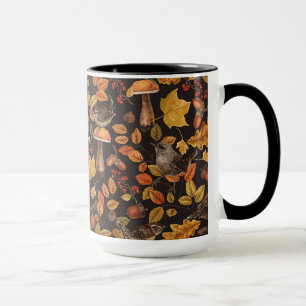 Caneca Folhas, bagas, cogumelos e wrenes de outono