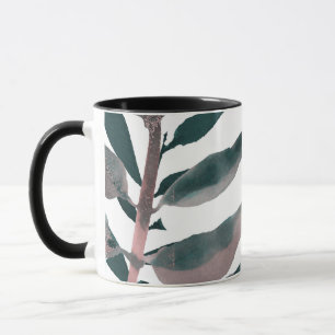 Caneca Folhas Botânicas de Aquarela de Vegetação Rústica