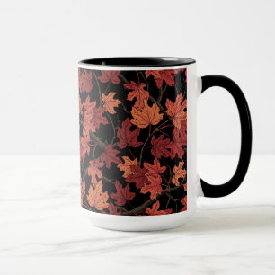 Caneca Folhas de bordo de outono vermelhas sobre preto