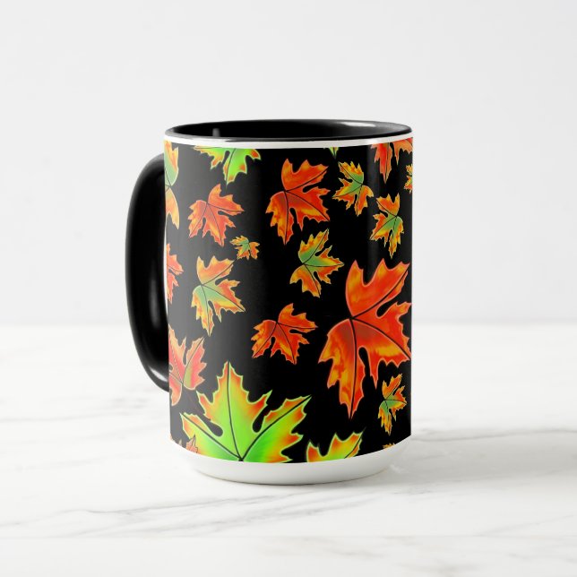 Caneca Folhas de borrado vermelho do outono (Frente Esquerda)