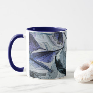 Caneca Folhas de inverno folhas em azul e Cinza