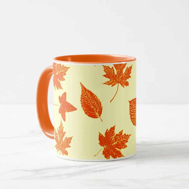 Caneca Folhas de outono - amarelo pálido e laranja (Frente Esquerda)