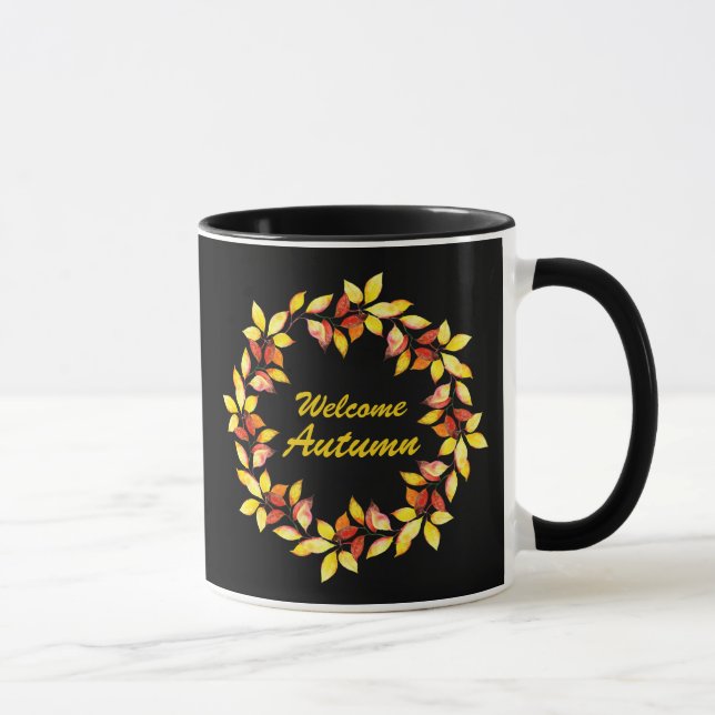 Caneca Folhas de Outono em Aquarela Preto (Direita)
