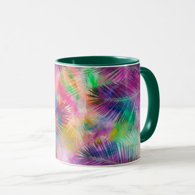 Caneca Folhas de Palma Tropicais Coloridas Multicolorido (Frente Esquerda)