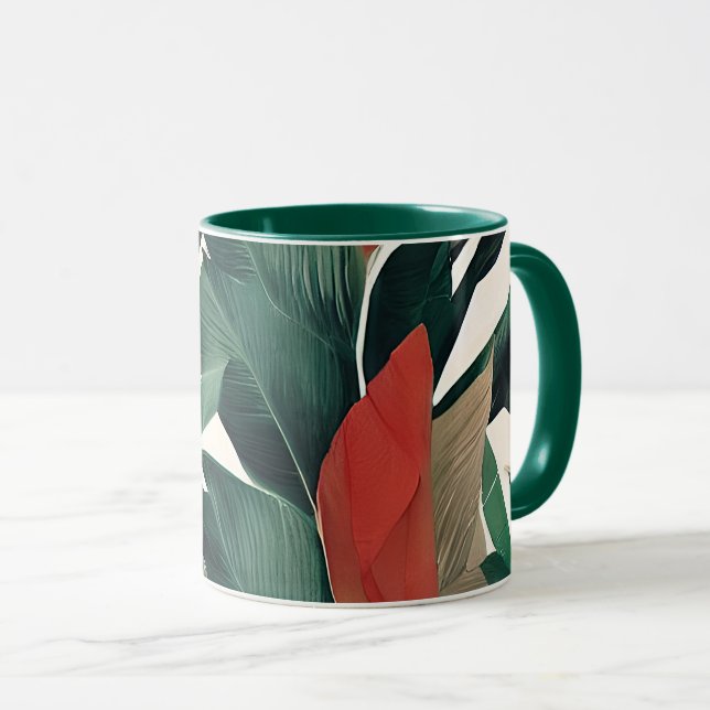 Caneca Folhas de palmeira em tons suaves (Frente Esquerda)