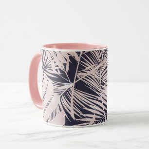 Caneca Folhas de Palmeira Tropical Rosa Dourado Escuro