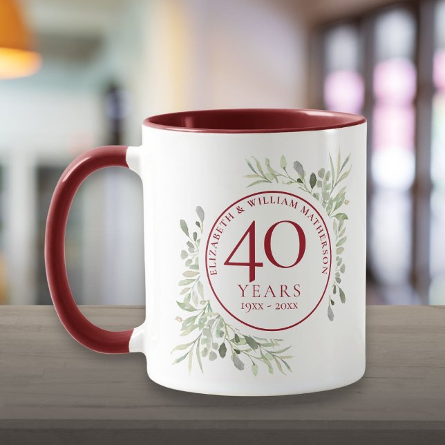 Caneca Folhas de Verdura em Aquarela 40º Aniversário (Soft Watercolour Leaves 40th Anniversary Mug)