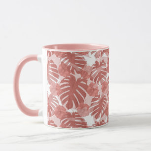 Caneca Folhas lindas de monstera de coral