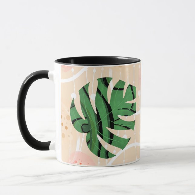 Caneca folhas, monstros, rosa, verde, tropical, palmeira (Esquerda)
