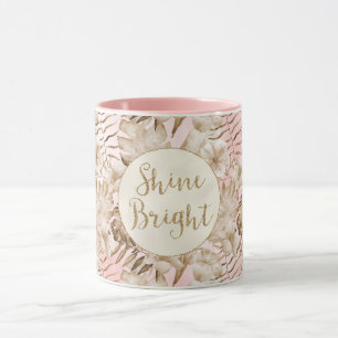 Caneca Folhas Tropicais De Creme Blush Dourado Brilhante