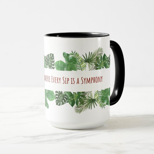 Caneca Folhas Tropicais - Padrão de Folhagem da Selva Ver (Frente Esquerda)