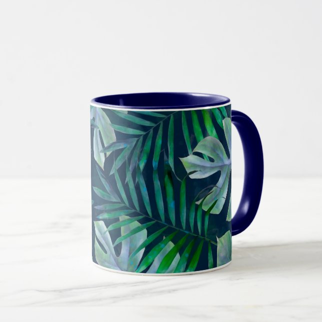 Caneca Folhas Tropicais Verde Noturno (Frente Esquerda)