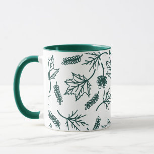 Caneca Folhas Verdes De Queda Descrevem Lâmpadas De Dois