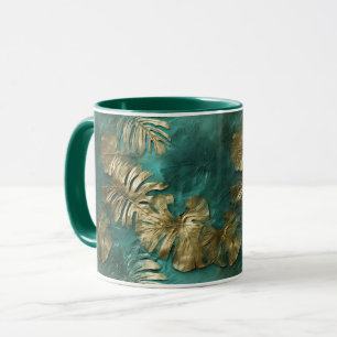 Caneca Folhas verdes Douradas e tropicais