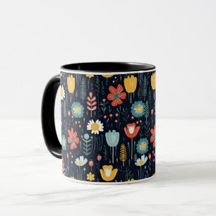 Caneca Folk Art Floral Colorida Escandinava