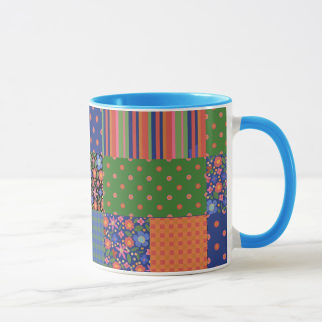 Caneca Folk Art Style Faux Patchwork Ringer Coffee Mug (Direita)