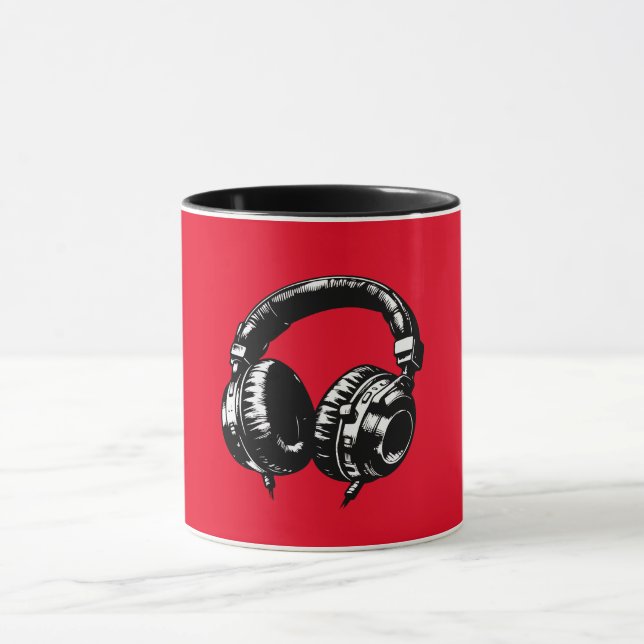 Caneca Fones de ouvido de música preta DJ (Centro)