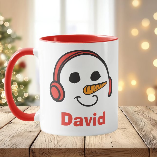 Caneca Fones de ouvido personalizados Snowman (Personalized Headphones Music Snowman Mug
)