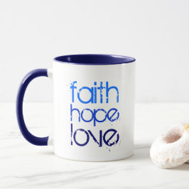 Caneca Fonte Azul Ombre Envelhecida Fé Esperança e Amor