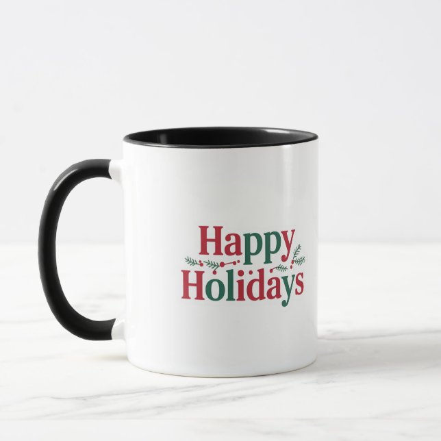 Caneca Fonte de texto de feriados felizes com ramificaçõe (Esquerda)