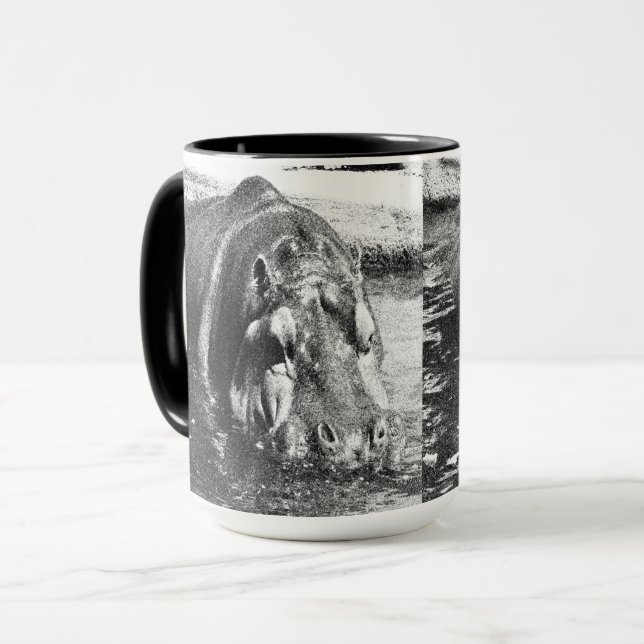 Caneca **"Força do Eterno: Preto Cinzento e Branco Hippo (Frente Esquerda)