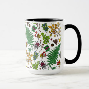 Caneca Forest berries, leaves and bugs on white