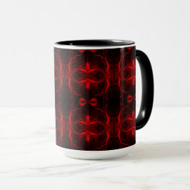 Caneca Formas em vermelho 'flutu ando' sobre preto.