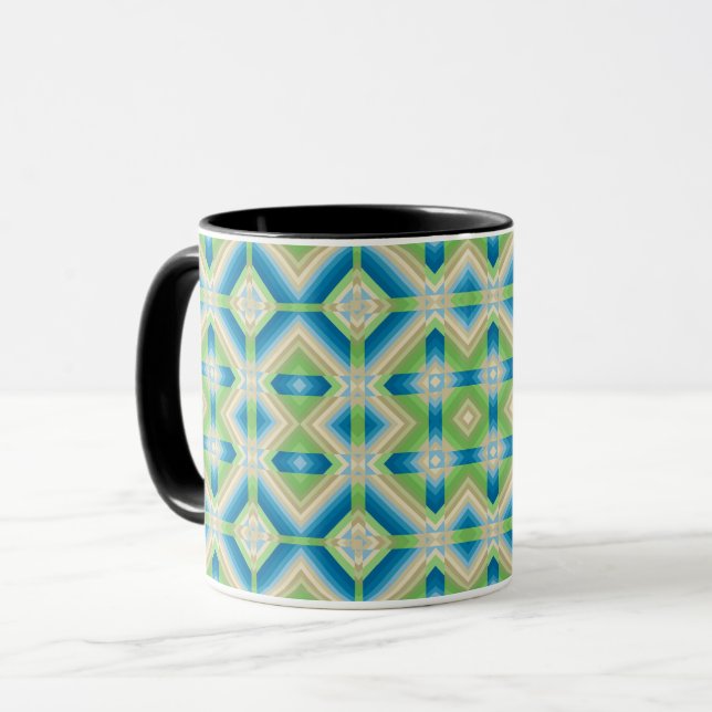Caneca Formas geométricas abstratas azul verde branco ele (Frente Esquerda)