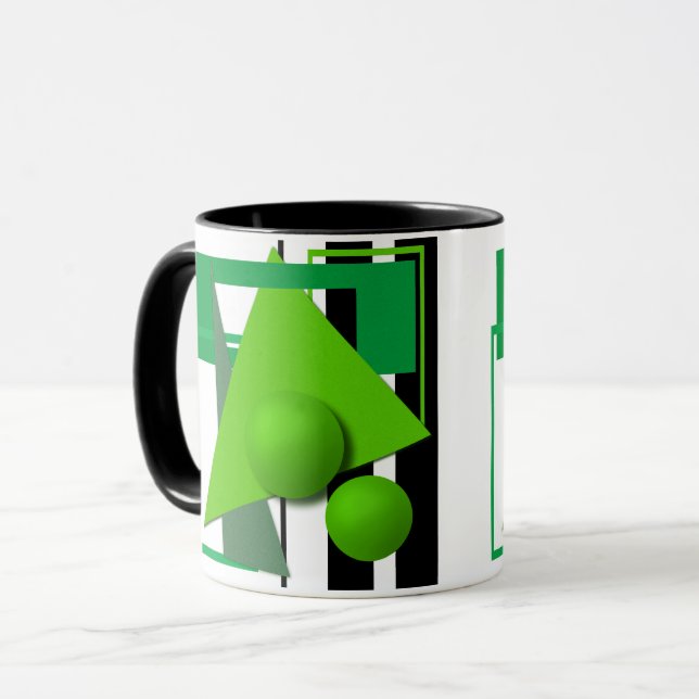 Caneca Formas geométricas abstratas neon verdes círculo e (Frente Esquerda)