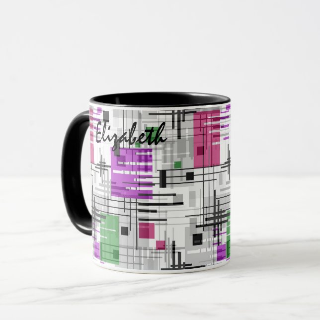Caneca Formas geométricas modernas abstratas listradas (Frente Esquerda)